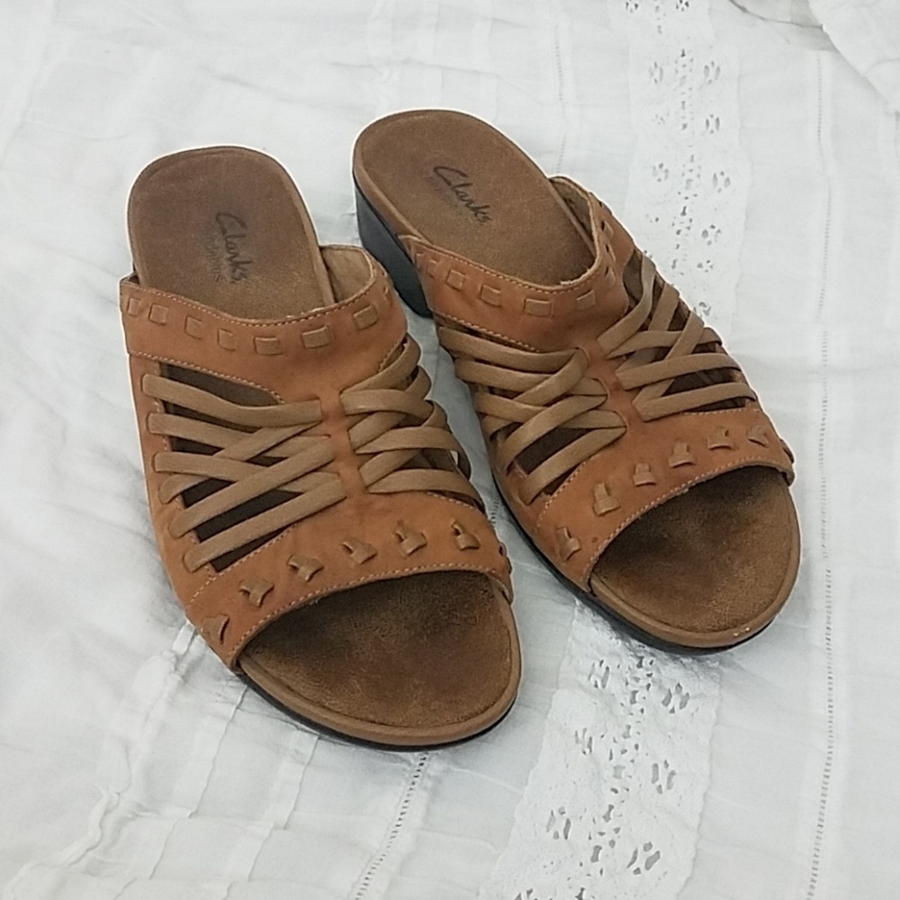 clark's Bendables sz 8M brown leather sandels - Picture 1 of 6